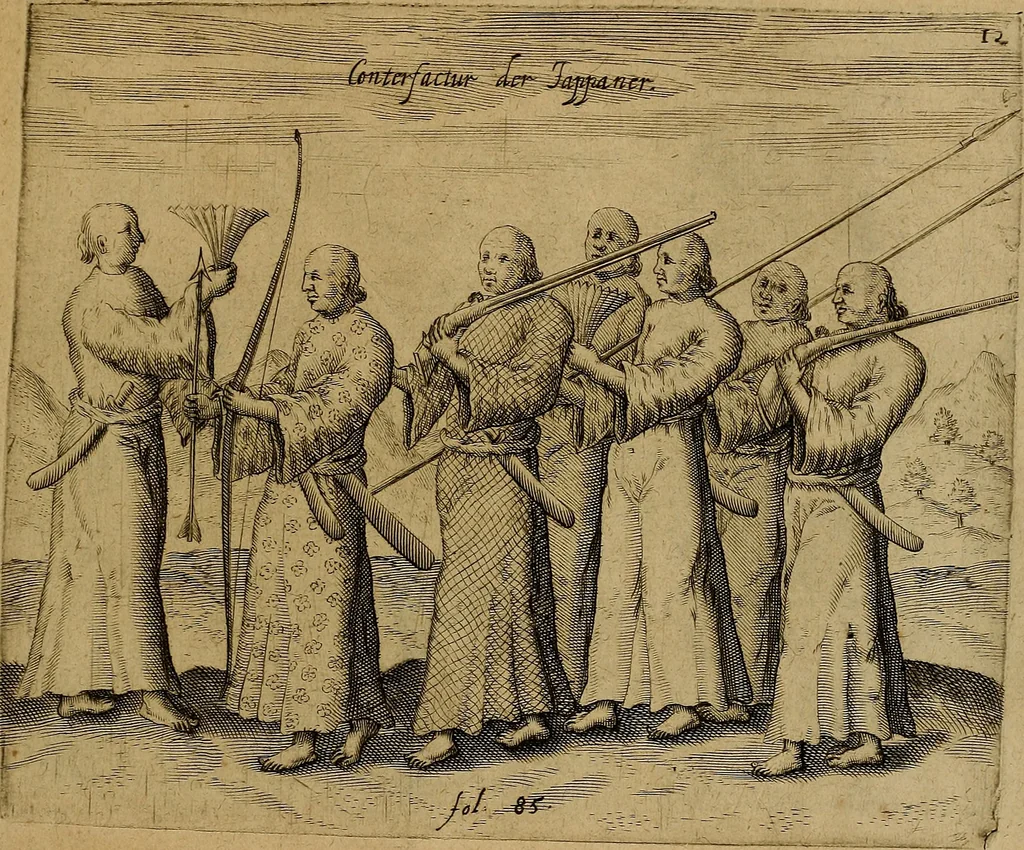 An illustration from Americæ nona & postrema pars : qua de ratione elementorum, de novi orbis natvra, de hvivs incolarvm svperstitiosis cultibus : deq; forma politiæ ac reipubl. ipsorum copiosè pertractatur : catalogo regnum Mexicanorum omnium, à primo vsq; ad vltimum Monteçuman II. additio ... : his accessit designatio illivs navigationis, quam 5. naves Hollandicae anno 1598. per fretum Magellanum in Moluccanas insulas tentarunt : quomodo nimirum oborta tempestate Capitaeus Sebalt de Weert à cæteris nauibus dispulsus, postquam plurimis mensibus in freto infinitis aerumnis miserè iactatus fuisset, tandem infectare post biennum an. 1600. domum reuersus sit : addita est tertio navigatio recens, quam 4. navium praefectus Olevier à Noort proximè suscepit ... : omnia è Germanico Latinitate donata, & insuper elegantissimis figuris æneis coornata editaq; sumptibus Theodori de Bry p.m. Viduæ & binorum filiorum, 1602, leaf 608
