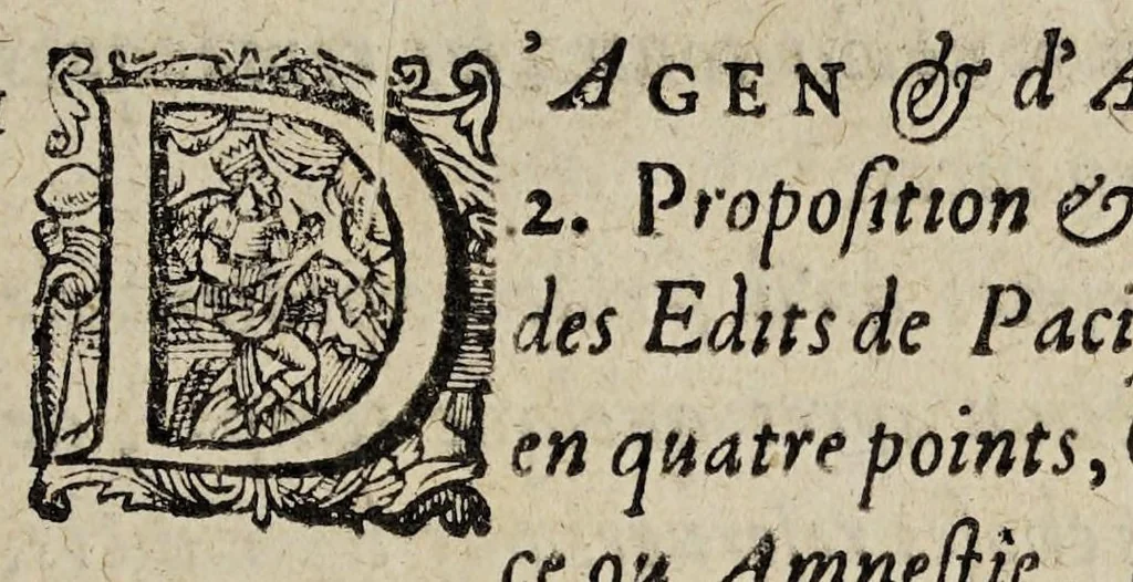An illustration from Amnestie : ou, De l'oubliance des maux faicts et receus pendant les troubles & à l'occasion d'iceux., 1595, leaf 9