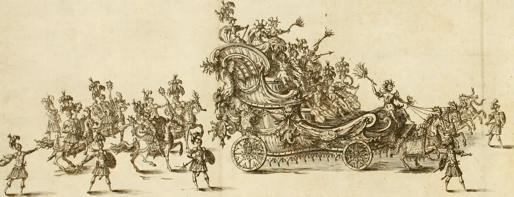 An illustration from Amore e gloria : festa d'armi a cavallo celebrata nel Regio Ducal Palazzo di Milano, 1669, leaf 13