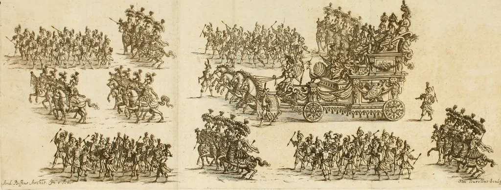 An illustration from Amore e gloria : festa d'armi a cavallo celebrata nel Regio Ducal Palazzo di Milano, 1669, leaf 27