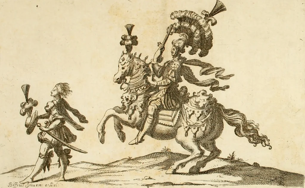 An illustration from Amore e gloria : festa d'armi a cavallo celebrata nel Regio Ducal Palazzo di Milano, 1669, leaf 35