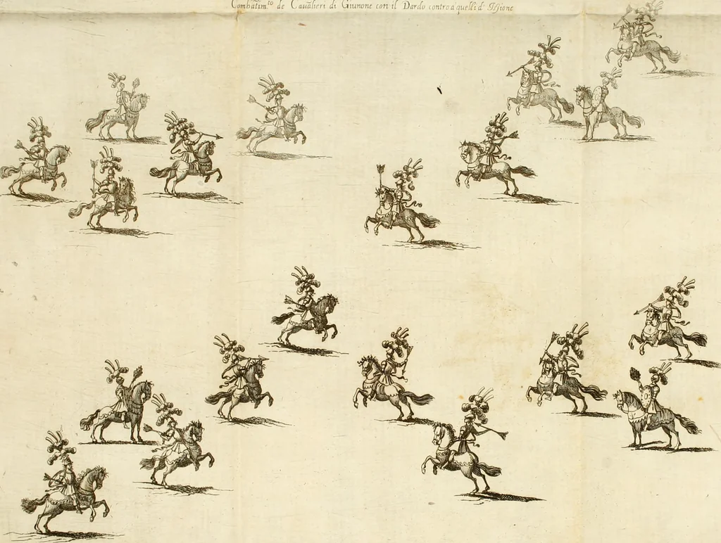 An illustration from Amore e gloria : festa d'armi a cavallo celebrata nel Regio Ducal Palazzo di Milano, 1669, leaf 37