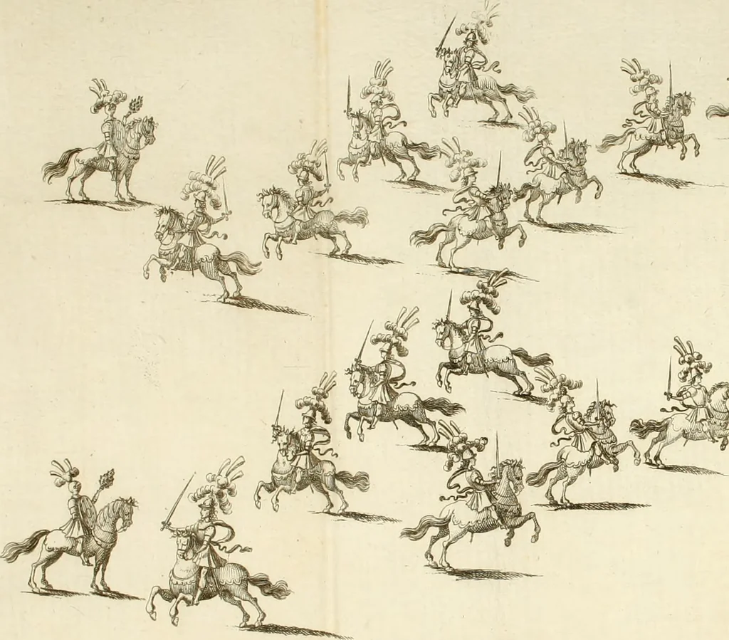An illustration from Amore e gloria : festa d'armi a cavallo celebrata nel Regio Ducal Palazzo di Milano, 1669, leaf 39