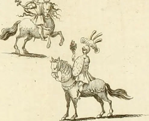 An illustration from Amore e gloria : festa d'armi a cavallo celebrata nel Regio Ducal Palazzo di Milano, 1669, leaf 39