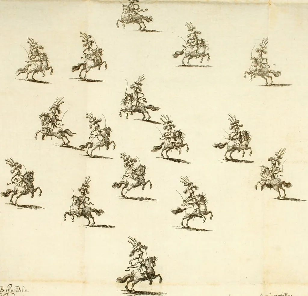 An illustration from Amore e gloria : festa d'armi a cavallo celebrata nel Regio Ducal Palazzo di Milano, 1669, leaf 43
