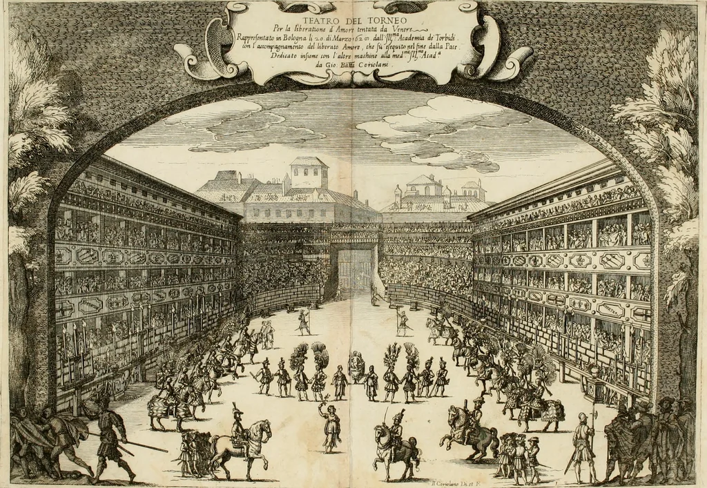 An illustration from Amore prigioniero in Delo : torneo fatto da' signori Academici torbidi in Bologna li XX. di marzo M.DC.XXVIII, 1628, leaf 17