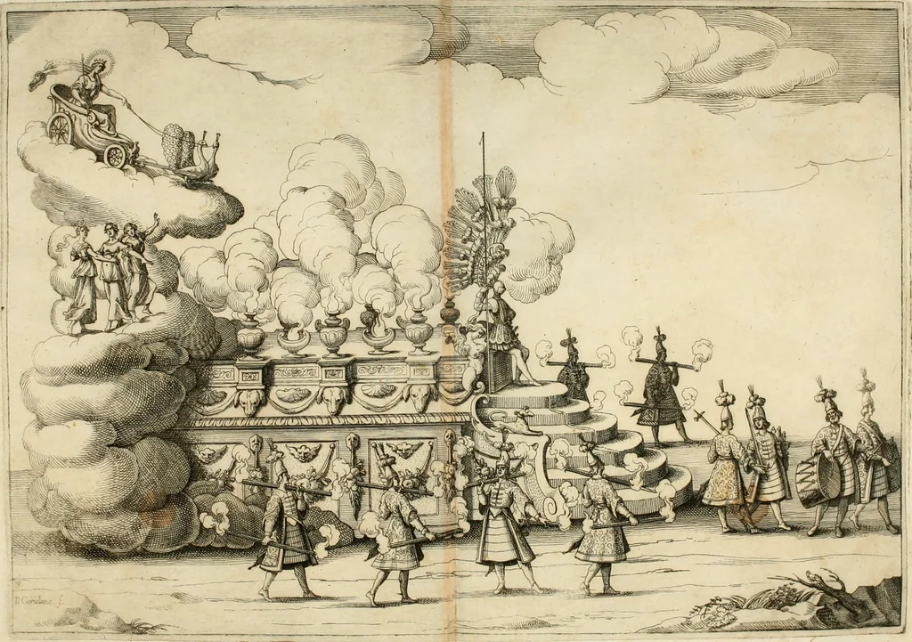 An illustration from Amore prigioniero in Delo : torneo fatto da' signori Academici torbidi in Bologna li XX. di marzo M.DC.XXVIII, 1628, leaf 43