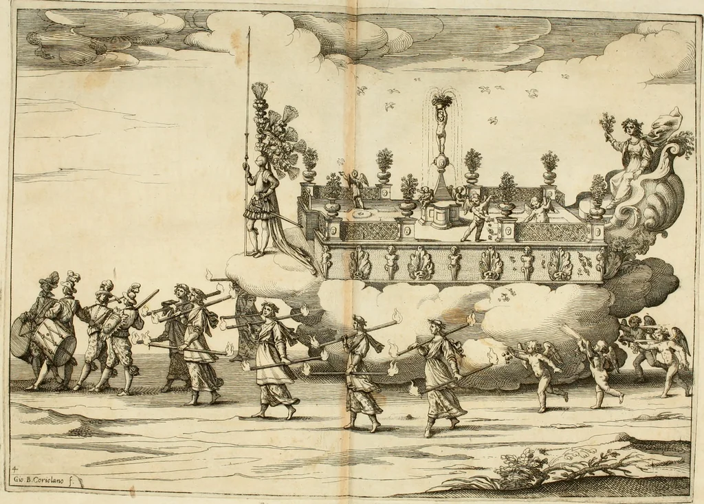 An illustration from Amore prigioniero in Delo : torneo fatto da' signori Academici torbidi in Bologna li XX. di marzo M.DC.XXVIII, 1628, leaf 53