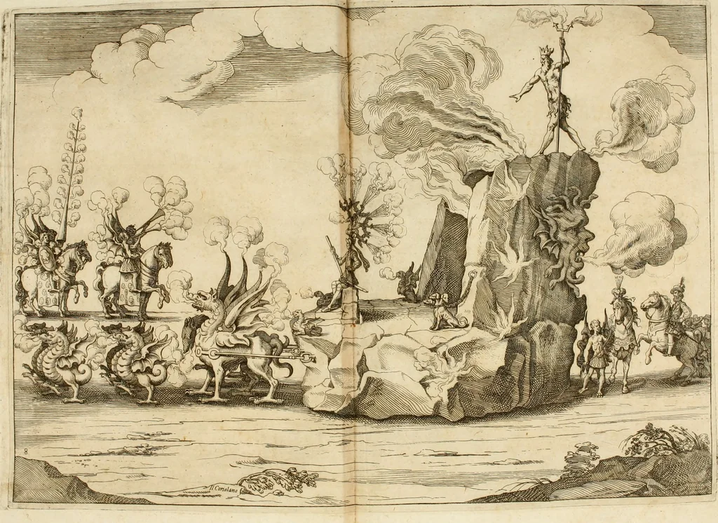 An illustration from Amore prigioniero in Delo : torneo fatto da' signori Academici torbidi in Bologna li XX. di marzo M.DC.XXVIII, 1628, leaf 93