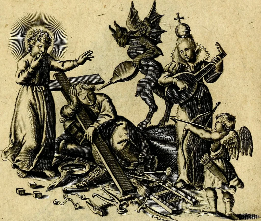 An illustration from Amoris diuini et humani effectus : varii Sacræ Scripturæ Sanctorumq; PP. sententijs : ac Gallicis versibus illustrati, 1626, leaf 78