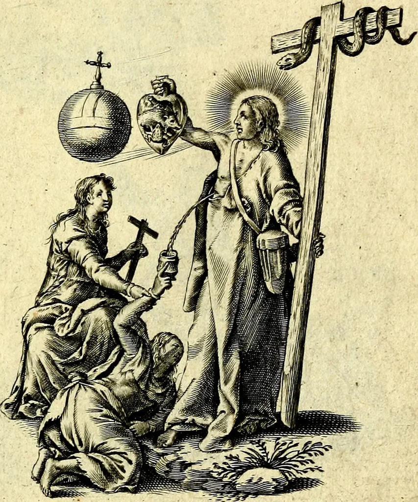 An illustration from Amoris diuini et humani effectus : varii Sacræ Scripturæ Sanctorumq; PP. sententijs : ac Gallicis versibus illustrati, 1626, leaf 82