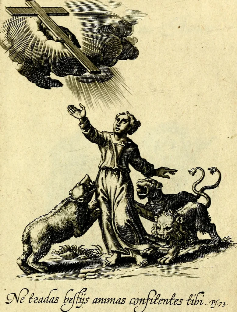 An illustration from Amoris diuini et humani effectus : varii Sacræ Scripturæ Sanctorumq; PP. sententijs : ac Gallicis versibus illustrati, 1626, leaf 84