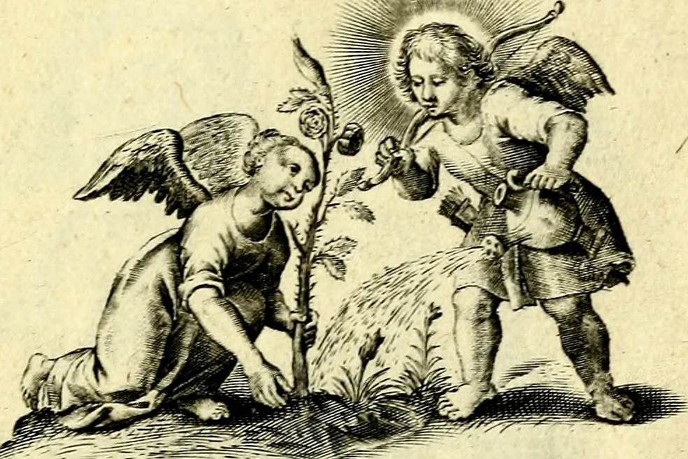 An illustration from Amoris diuini et humani effectus : varii Sacræ Scripturæ Sanctorumq; PP. sententijs : ac Gallicis versibus illustrati, 1626, leaf 90
