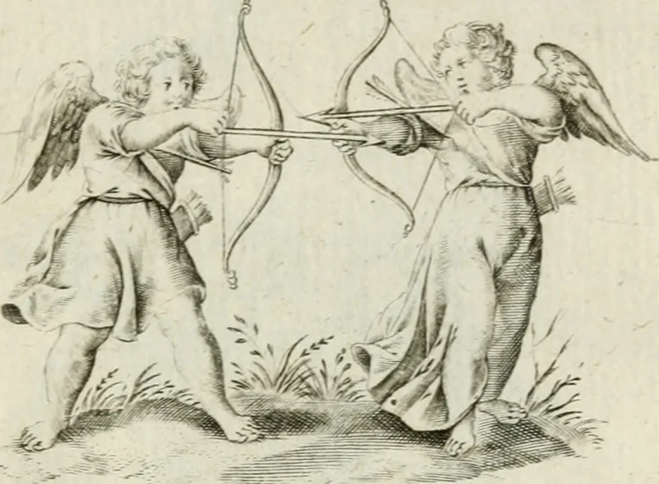 An illustration from Amoris diuini et humani antipathia : e variis Sacrae Scripturae locis depro[m]pta, emblematibus suis expressa et SS. PP. authoritatibus illustrata = Les effects diuers de l'amour diuin et humain : richement exprimés par petits emblemes tirés des SS. Ecritures et des SS. Peres, le tout mis en latin et francois, 1628, leaf 34