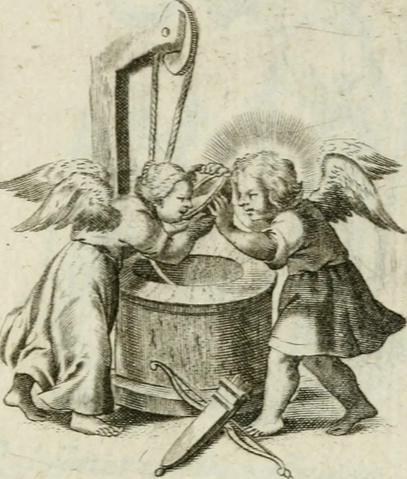 An illustration from Amoris diuini et humani antipathia : e variis Sacrae Scripturae locis depro[m]pta, emblematibus suis expressa et SS. PP. authoritatibus illustrata = Les effects diuers de l'amour diuin et humain : richement exprimés par petits emblemes tirés des SS. Ecritures et des SS. Peres, le tout mis en latin et francois, 1628, leaf 36