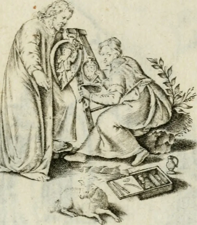 An illustration from Amoris diuini et humani antipathia : e variis Sacrae Scripturae locis depro[m]pta, emblematibus suis expressa et SS. PP. authoritatibus illustrata = Les effects diuers de l'amour diuin et humain : richement exprimés par petits emblemes tirés des SS. Ecritures et des SS. Peres, le tout mis en latin et francois, 1628, leaf 42