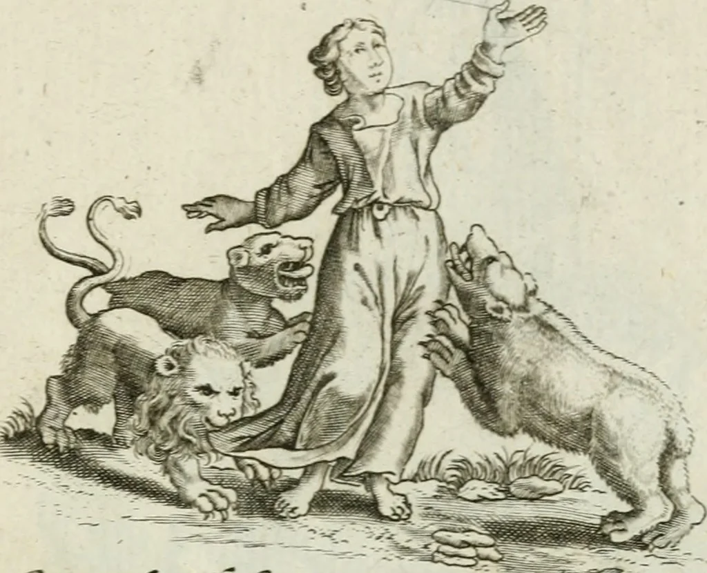 An illustration from Amoris diuini et humani antipathia : e variis Sacrae Scripturae locis depro[m]pta, emblematibus suis expressa et SS. PP. authoritatibus illustrata = Les effects diuers de l'amour diuin et humain : richement exprimés par petits emblemes tirés des SS. Ecritures et des SS. Peres, le tout mis en latin et francois, 1628, leaf 46