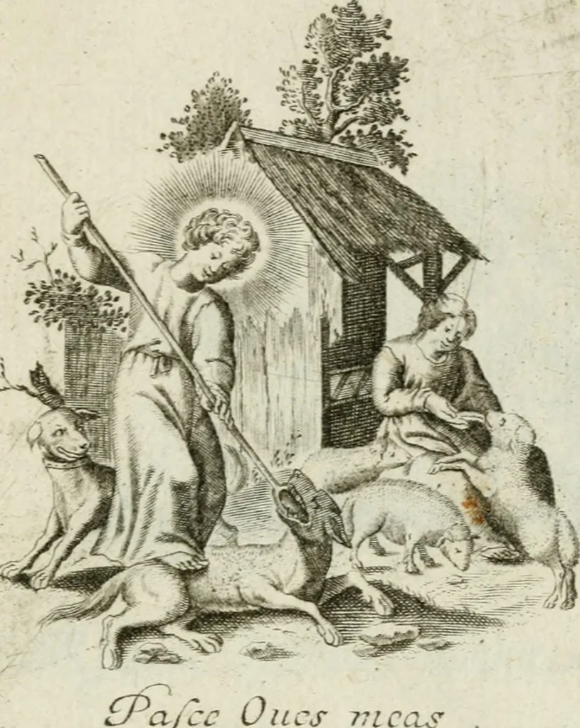 An illustration from Amoris diuini et humani antipathia : e variis Sacrae Scripturae locis depro[m]pta, emblematibus suis expressa et SS. PP. authoritatibus illustrata = Les effects diuers de l'amour diuin et humain : richement exprimés par petits emblemes tirés des SS. Ecritures et des SS. Peres, le tout mis en latin et francois, 1628, leaf 52