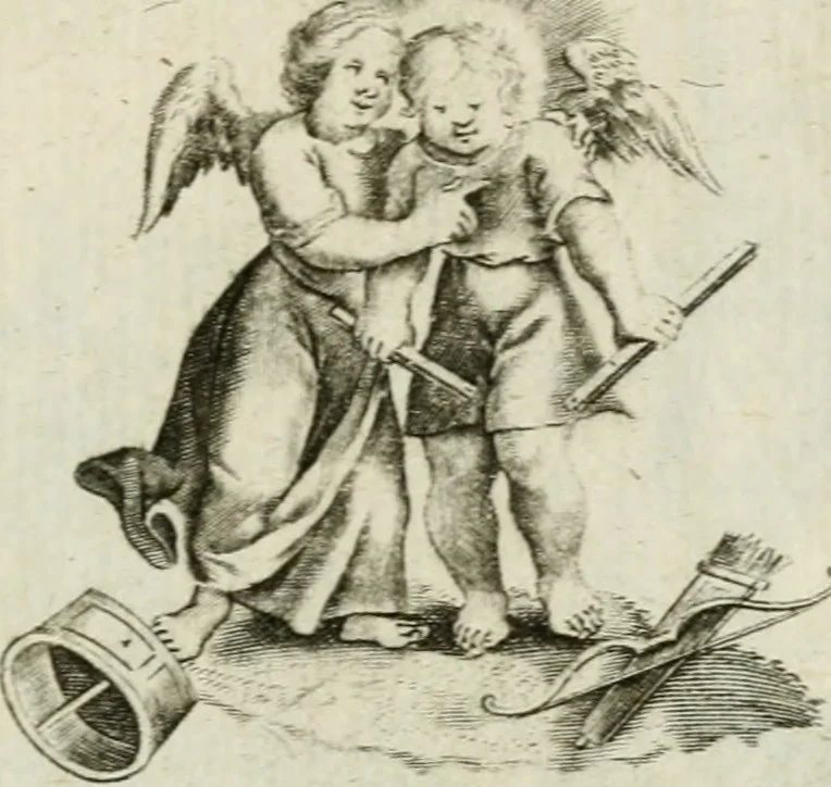 An illustration from Amoris diuini et humani antipathia : e variis Sacrae Scripturae locis depro[m]pta, emblematibus suis expressa et SS. PP. authoritatibus illustrata = Les effects diuers de l'amour diuin et humain : richement exprimés par petits emblemes tirés des SS. Ecritures et des SS. Peres, le tout mis en latin et francois, 1628, leaf 56