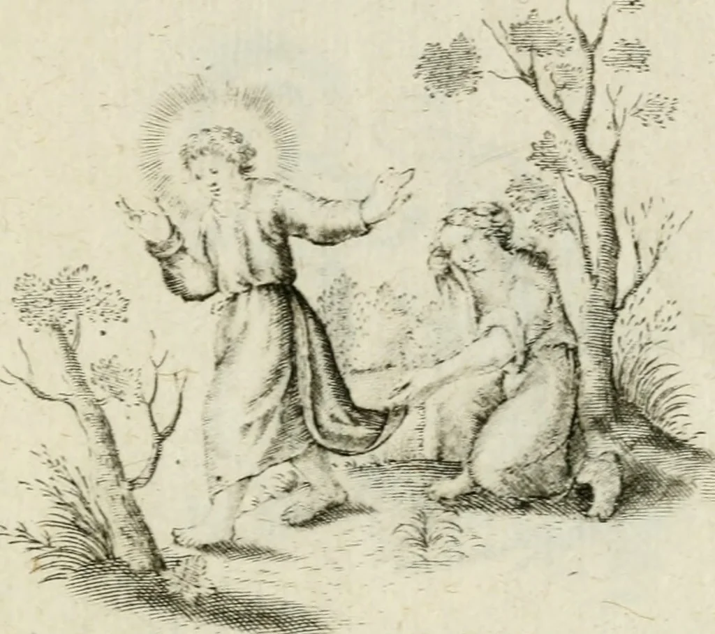 An illustration from Amoris diuini et humani antipathia : e variis Sacrae Scripturae locis depro[m]pta, emblematibus suis expressa et SS. PP. authoritatibus illustrata = Les effects diuers de l'amour diuin et humain : richement exprimés par petits emblemes tirés des SS. Ecritures et des SS. Peres, le tout mis en latin et francois, 1628, leaf 62