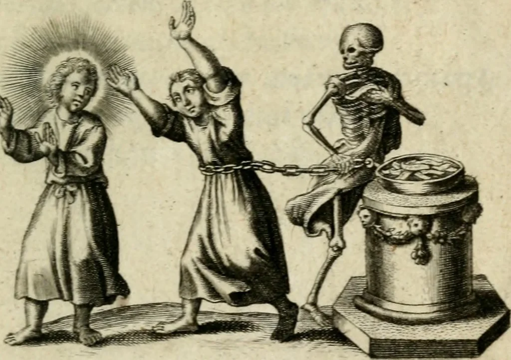 An illustration from Amoris diuini et humani effectus : varii Sacrae Scripturae Sanctorumq[ue] PP. sententijs : ac Gallicis versibus illustrati, 1626, leaf 150