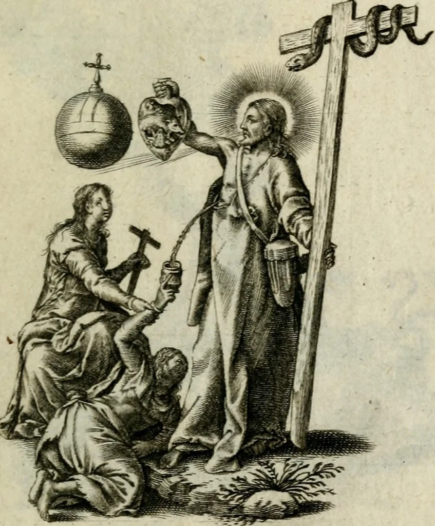 An illustration from Amoris diuini et humani effectus : varii Sacrae Scripturae Sanctorumq[ue] PP. sententijs : ac Gallicis versibus illustrati, 1626, leaf 164