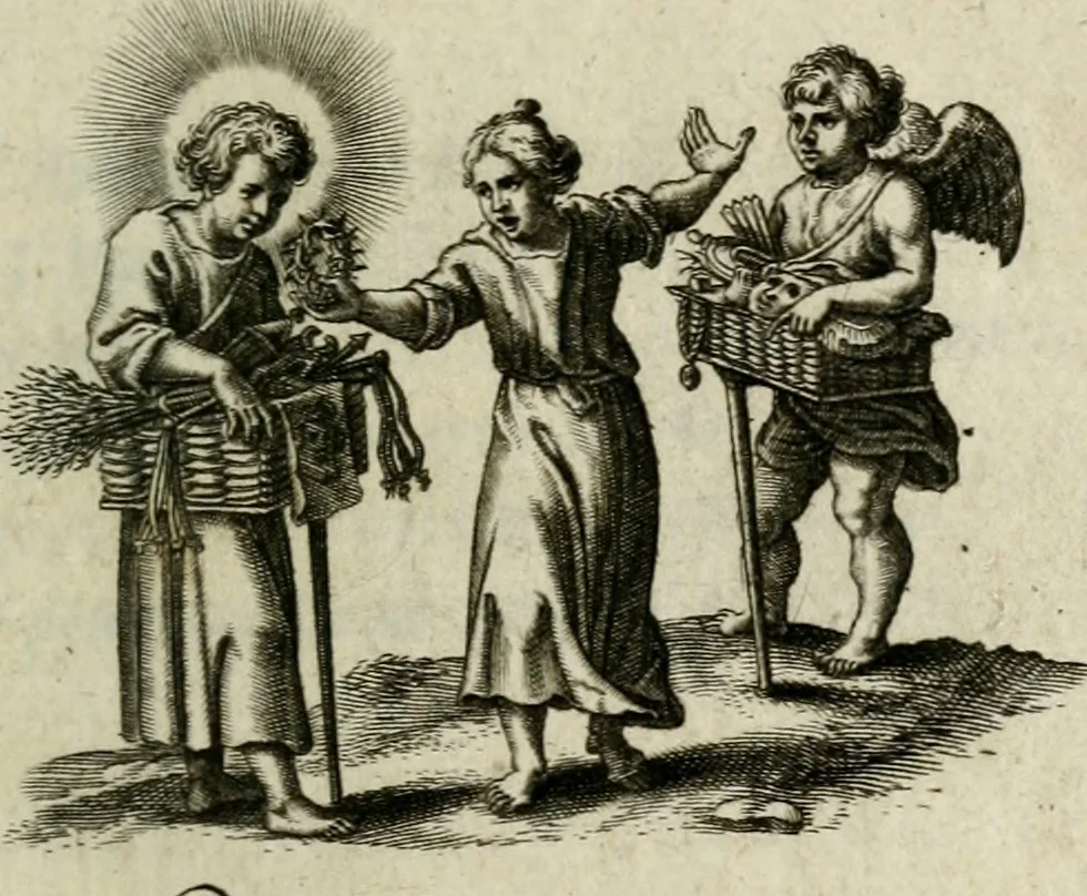 An illustration from Amoris diuini et humani effectus : varii Sacrae Scripturae Sanctorumq[ue] PP. sententijs : ac Gallicis versibus illustrati, 1626, leaf 18