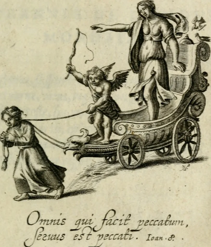 An illustration from Amoris diuini et humani effectus : varii Sacrae Scripturae Sanctorumq[ue] PP. sententijs : ac Gallicis versibus illustrati, 1626, leaf 30