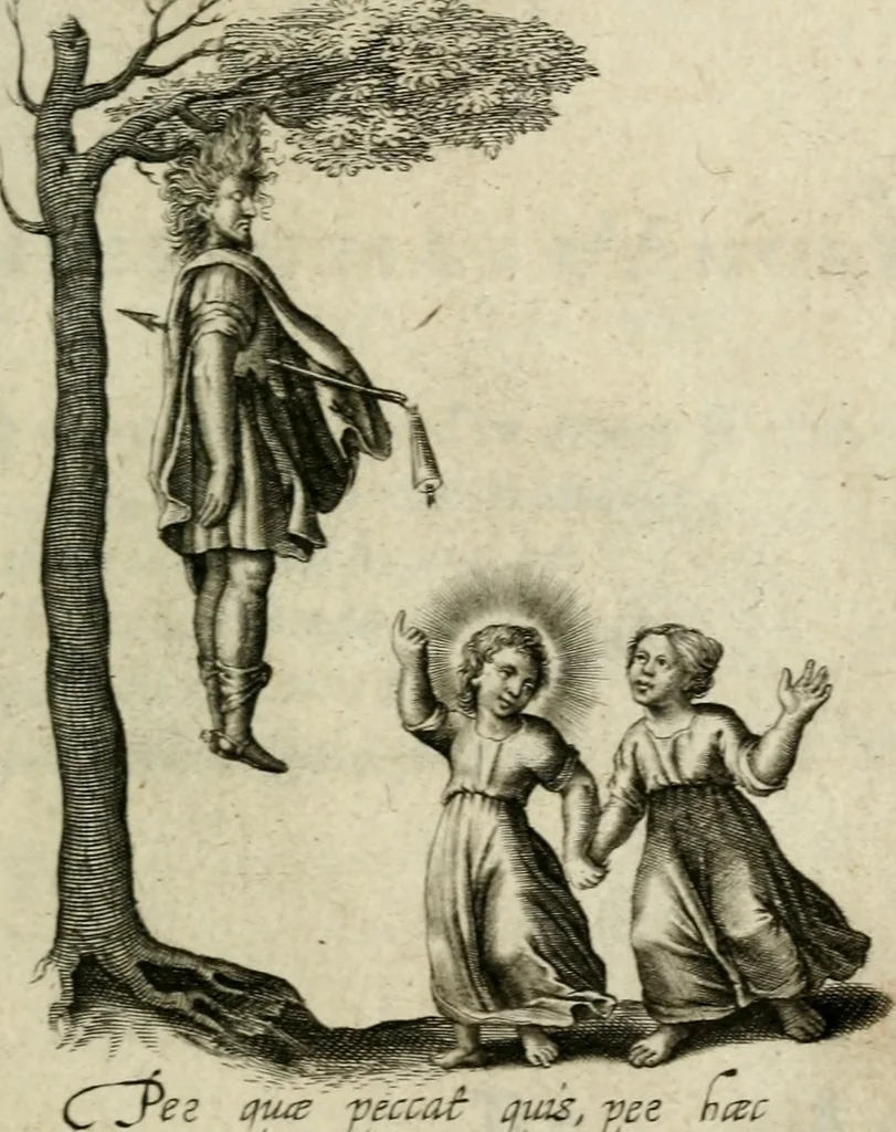 An illustration from Amoris diuini et humani effectus : varii Sacrae Scripturae Sanctorumq[ue] PP. sententijs : ac Gallicis versibus illustrati, 1626, leaf 50