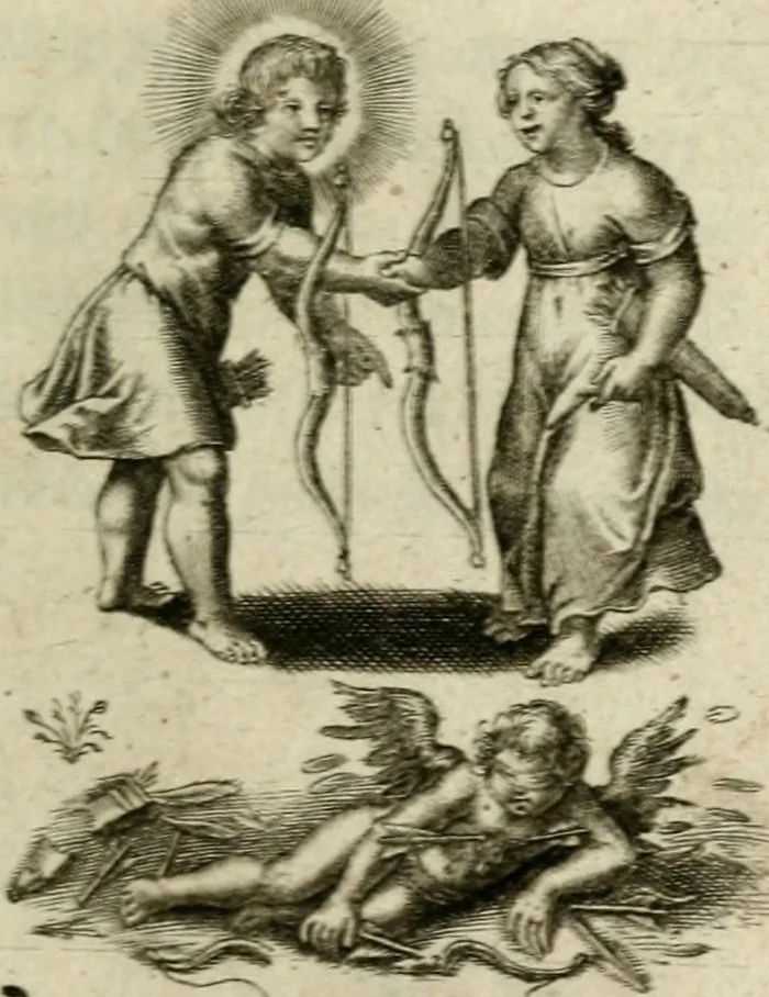 An illustration from Amoris diuini et humani effectus : varii Sacrae Scripturae Sanctorumq[ue] PP. sententijs : ac Gallicis versibus illustrati, 1626, leaf 70
