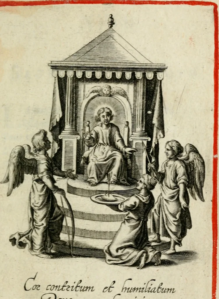 An illustration from Amoris diuini et humani effectus : varii Sacrae Scripturae Sanctorumq[ue] PP. sententijs : ac Gallicis versibus illustrati, 1626, leaf 74