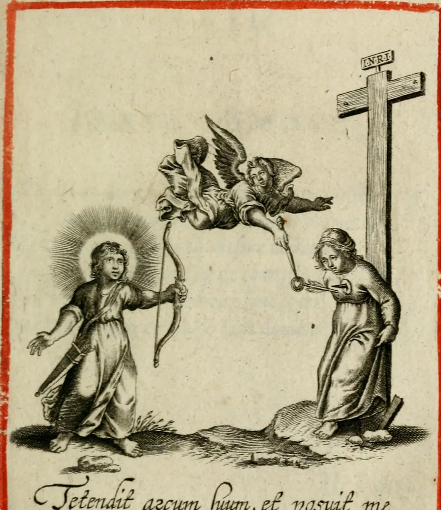An illustration from Amoris diuini et humani effectus : varii Sacrae Scripturae Sanctorumq[ue] PP. sententijs : ac Gallicis versibus illustrati, 1626, leaf 94
