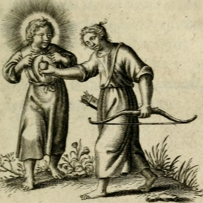 An illustration from Amoris diuini et humani effectus : varii Sacrae Scripturae Sanctorumq[ue] PP. sententijs : ac Gallicis versibus illustrati, 1626, leaf 98