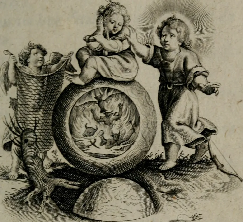 An illustration from Amoris divini et humani antipathia, sive effectus varij, e varijs Sacrae Scripturae locis deprompti, elblematis suis expressi ..., 1629, leaf 106