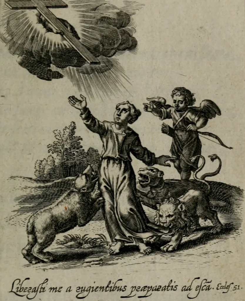 An illustration from Amoris divini et humani antipathia, sive effectus varij, e varijs Sacrae Scripturae locis deprompti, elblematis suis expressi ..., 1629, leaf 114