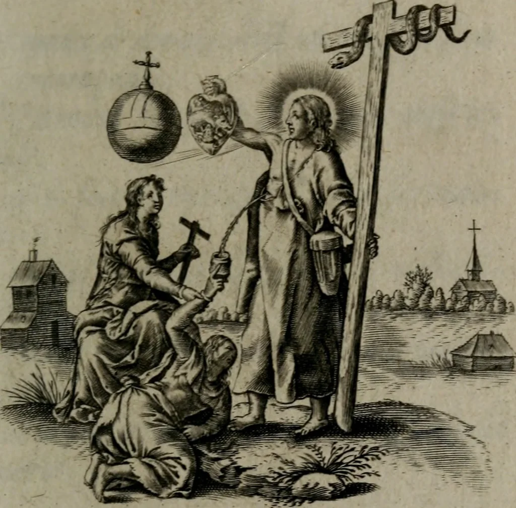 An illustration from Amoris divini et humani antipathia, sive effectus varij, e varijs Sacrae Scripturae locis deprompti, elblematis suis expressi ..., 1629, leaf 138
