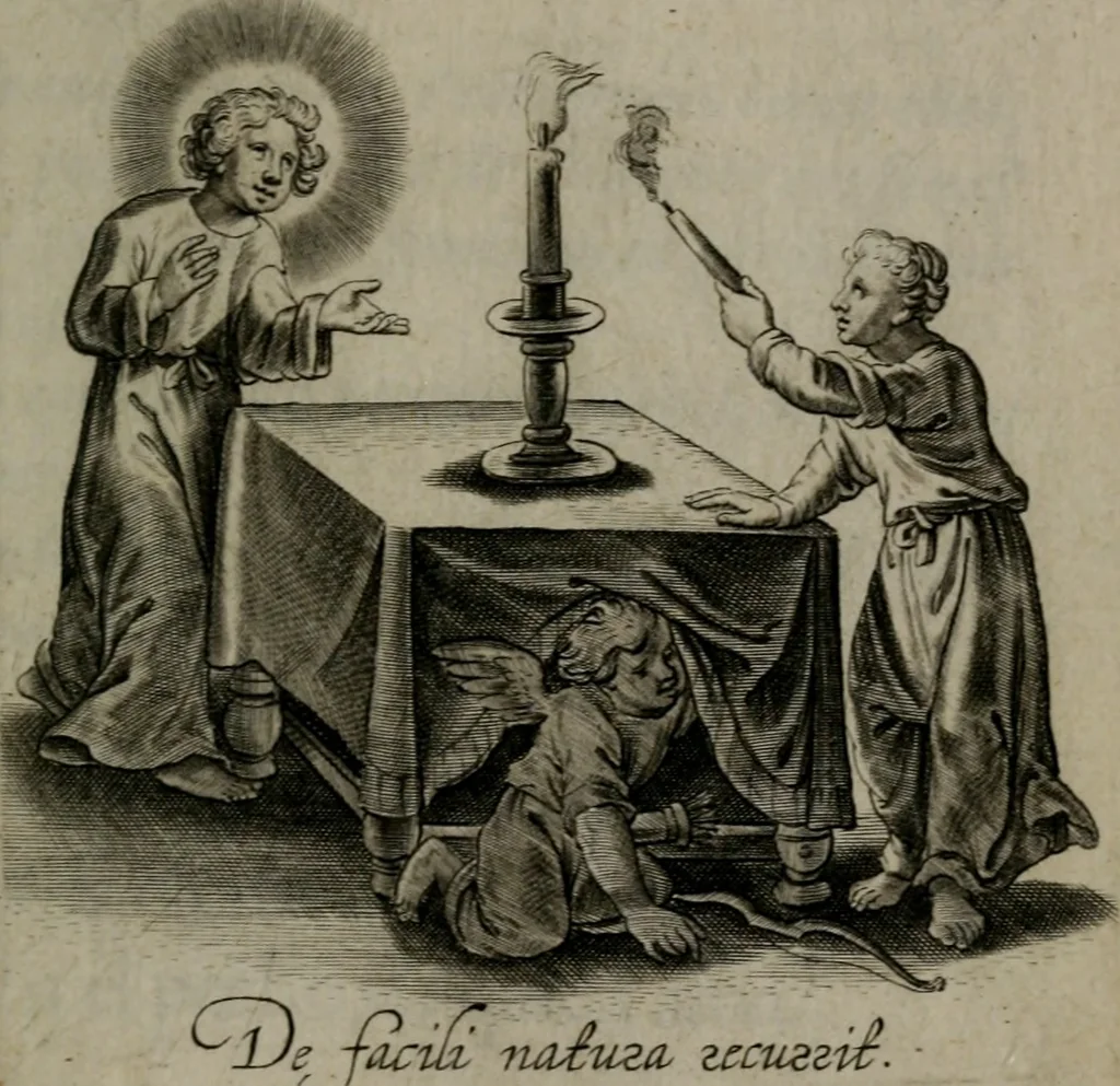 An illustration from Amoris divini et humani antipathia, sive effectus varij, e varijs Sacrae Scripturae locis deprompti, elblematis suis expressi ..., 1629, leaf 150