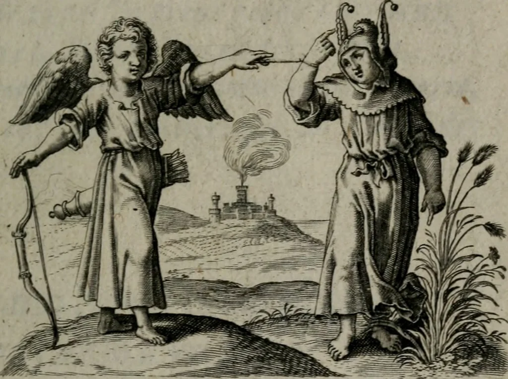 An illustration from Amoris divini et humani antipathia, sive effectus varij, e varijs Sacrae Scripturae locis deprompti, elblematis suis expressi ..., 1629, leaf 162