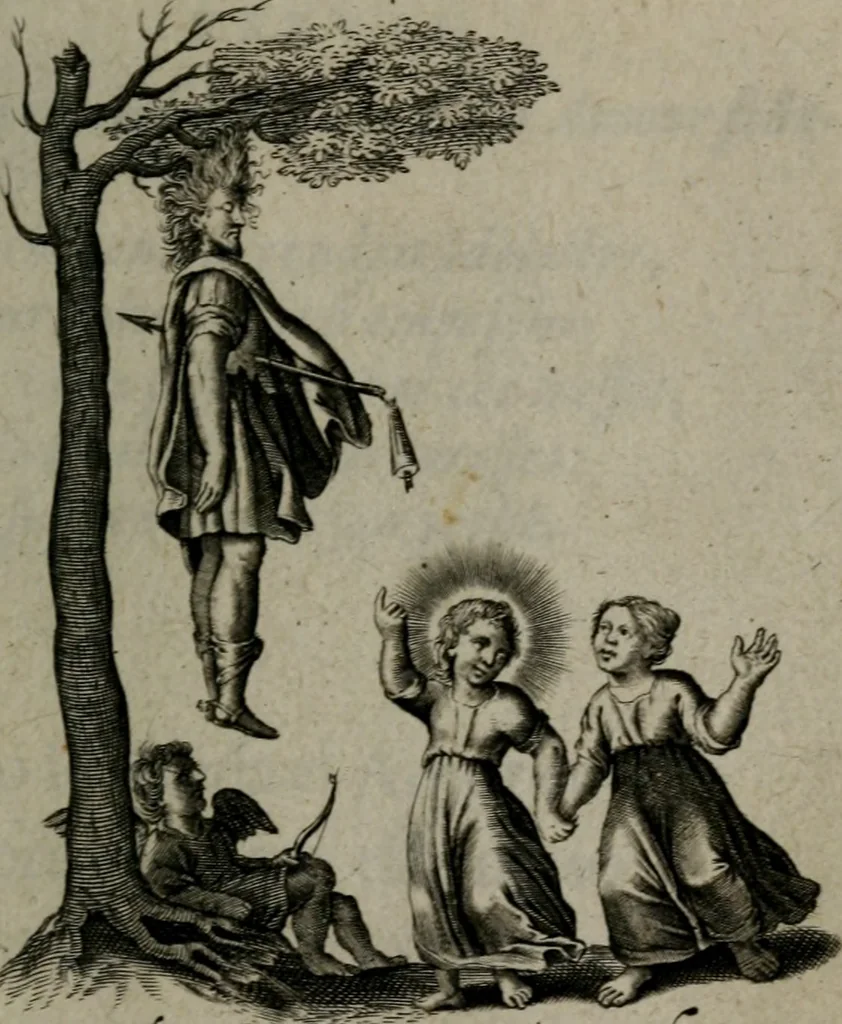 An illustration from Amoris divini et humani antipathia, sive effectus varij, e varijs Sacrae Scripturae locis deprompti, elblematis suis expressi ..., 1629, leaf 166