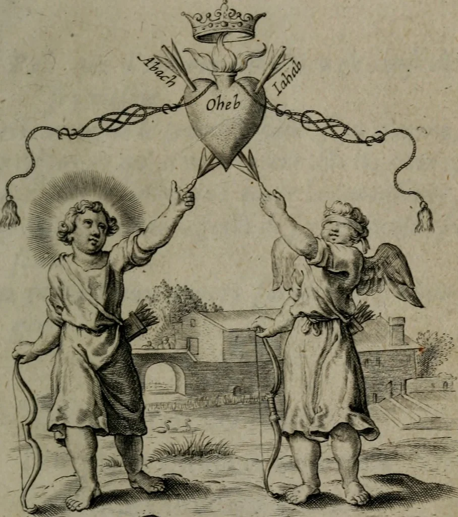 An illustration from Amoris divini et humani antipathia, sive effectus varij, e varijs Sacrae Scripturae locis deprompti, elblematis suis expressi ..., 1629, leaf 24