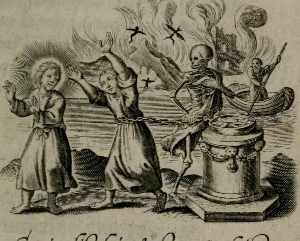 An illustration from Amoris divini et humani antipathia, sive effectus varij, e varijs Sacrae Scripturae locis deprompti, elblematis suis expressi ..., 1629, leaf 276