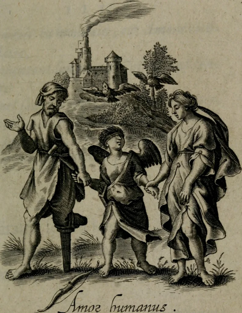 An illustration from Amoris divini et humani antipathia, sive effectus varij, e varijs Sacrae Scripturae locis deprompti, elblematis suis expressi ..., 1629, leaf 32