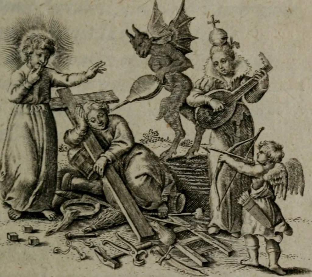 An illustration from Amoris divini et humani antipathia, sive effectus varij, e varijs Sacrae Scripturae locis deprompti, elblematis suis expressi ..., 1629, leaf 340