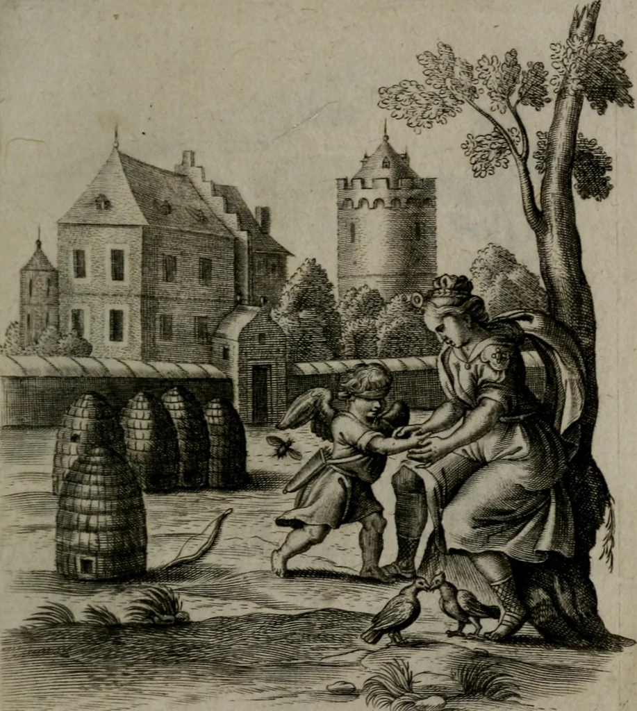 An illustration from Amoris divini et humani antipathia, sive effectus varij, e varijs Sacrae Scripturae locis deprompti, elblematis suis expressi ..., 1629, leaf 384