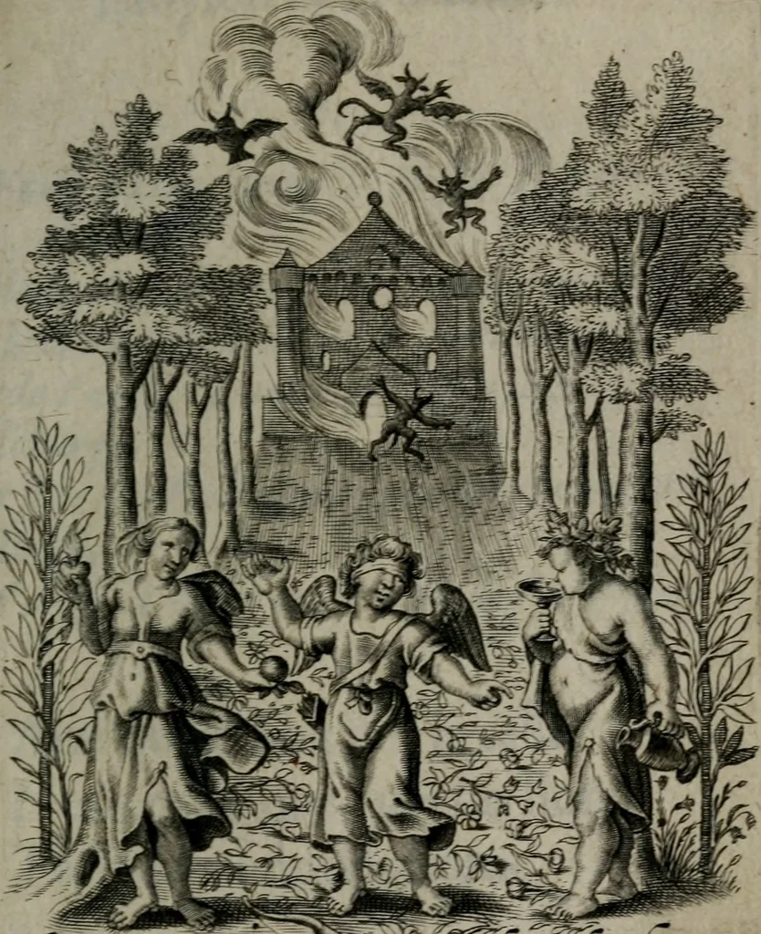An illustration from Amoris divini et humani antipathia, sive effectus varij, e varijs Sacrae Scripturae locis deprompti, elblematis suis expressi ..., 1629, leaf 40
