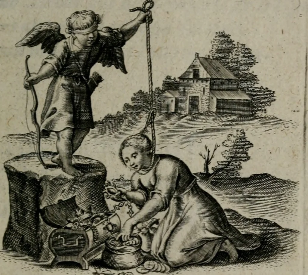 An illustration from Amoris divini et humani antipathia, sive effectus varij, e varijs Sacrae Scripturae locis deprompti, elblematis suis expressi ..., 1629, leaf 86
