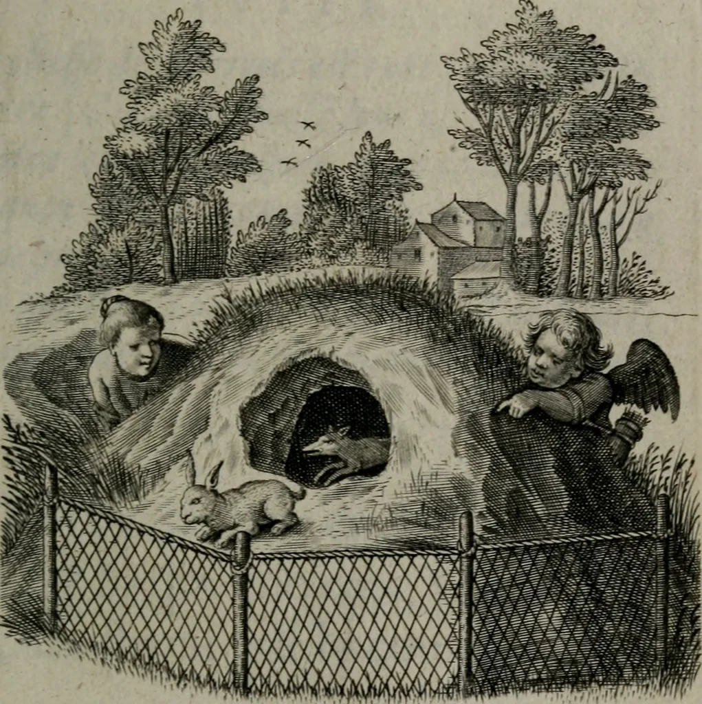 An illustration from Amoris divini et humani antipathia, sive effectus varij, e varijs Sacrae Scripturae locis deprompti, elblematis suis expressi ..., 1629, leaf 90