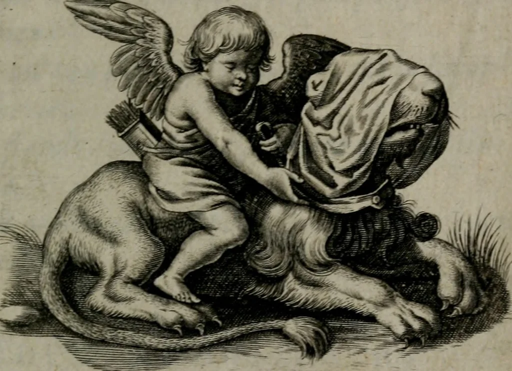 An illustration from Amoris divini et humani antipathia, sive effectus varij, e varijs Sacrae Scripturae locis deprompti, elblematis suis expressi ..., 1629, leaf 98