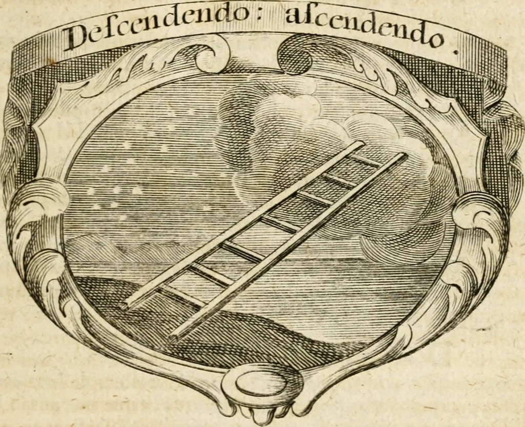 An illustration from Mater amoris et doloris : quam Christus in cruce moriens omnibus ac singulis suis fidelibus in matrem legavit, ecce mater tua : nunc explicata per sacra emblemata, figuras scripturae quàm plurimas, conceptus varios praedicabiles, SS. patrum sententias, raras historias, & pios ad Jesum patientem, ac sanctissimam matrem ejus compatientem affectus : opus omnibus Jesum & Mariam amantibus, praedicantibus, aut meditantibus perutile, com triplici indice considerationum, rerum memorabilium, & concionatorio, formandis per annum concionibus opportuno, 1726, leaf 104