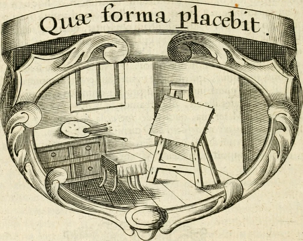 An illustration from Mater amoris et doloris : quam Christus in cruce moriens omnibus ac singulis suis fidelibus in matrem legavit, ecce mater tua : nunc explicata per sacra emblemata, figuras scripturae quàm plurimas, conceptus varios praedicabiles, SS. patrum sententias, raras historias, & pios ad Jesum patientem, ac sanctissimam matrem ejus compatientem affectus : opus omnibus Jesum & Mariam amantibus, praedicantibus, aut meditantibus perutile, com triplici indice considerationum, rerum memorabilium, & concionatorio, formandis per annum concionibus opportuno, 1726, leaf 159